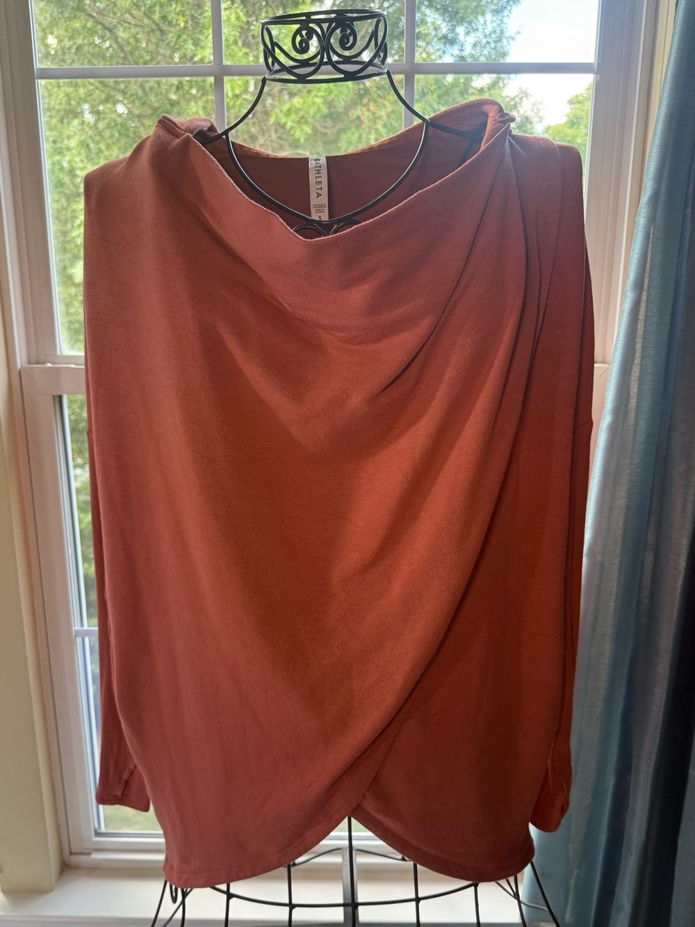 Athleta Rust Orange Draped Wrap Hooded Tunic Top Size Small